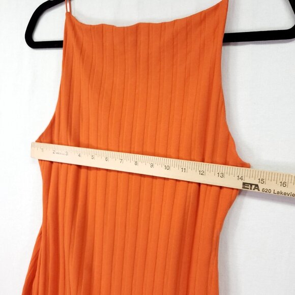 Zara Women Large Orange Strappy Ribbed Maxi Slip Dress - Picture 3 of 12